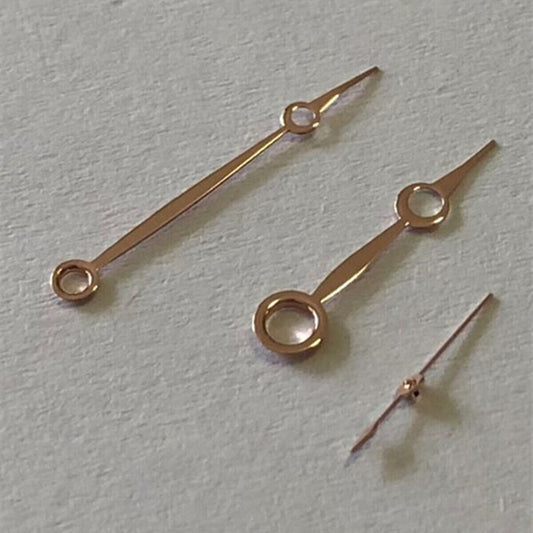 Rose gold watch hands for Seagull ST3600 movement, elegant replacement for mechanical watches.