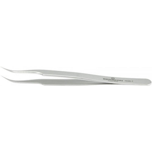 Bergeon 7026-7 antimagnetic fine curved tweezers for precise watch repair tasks.