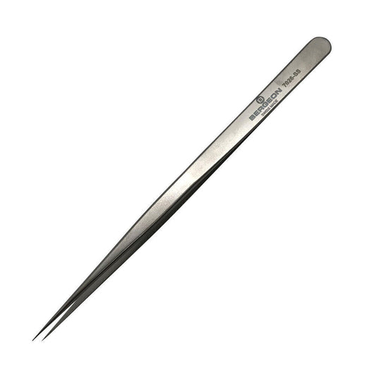 Bergeon 7026-SS antimagnetic tweezers with narrow, fine points for precise watchmaking tasks.