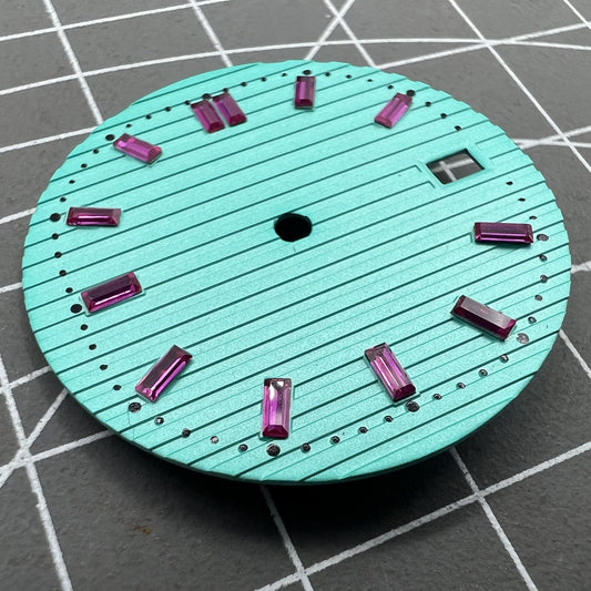 29 8mm Zifferblatt Rosa Imitat Edelstein Nagel Hellgrün für NH35 Uhrwerk