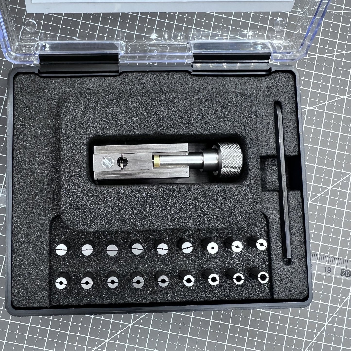 Swiss Bergeon 3010 watch crown, case, and hand tube tightener tool for precise watch repairs