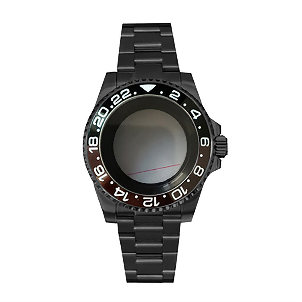 Boîtier de montre 40 mm avec bracelet en acier inoxydable noir PVD et verre saphir pour NH35/NH36