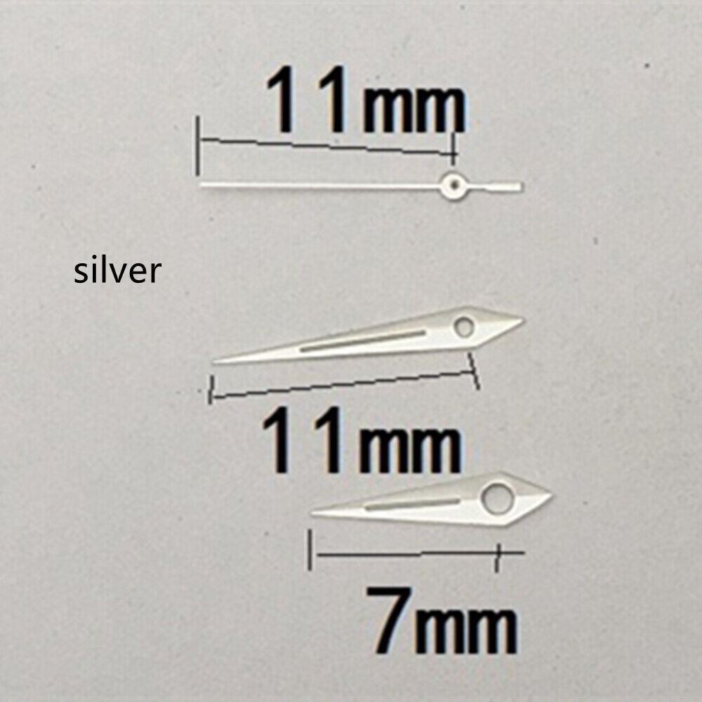 11 mm Uhrzeiger mit silberner Verzierung, Pfeilform, grüne Leuchtmasse, für Miyota 1M12-Uhrwerk
