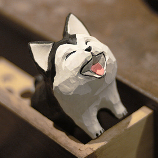 Handmade Siberian Husky figurine sculpture, decorative artwork perfect for home or office display.