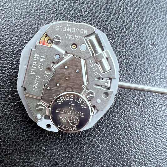 Japan Miyota GL02 quartz watch movement showing day and date display, precise replacement for GL00 models