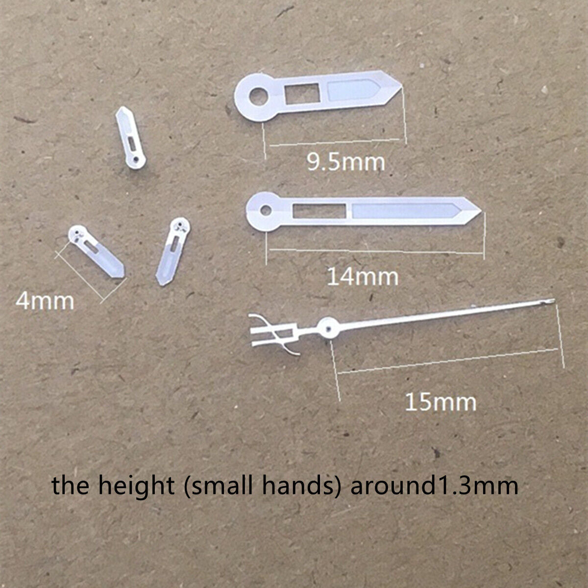 15mm silver-trimmed green lume watch hands by Miyota, perfect for OS10, OS20, OS22, OS60, OS80 movements.