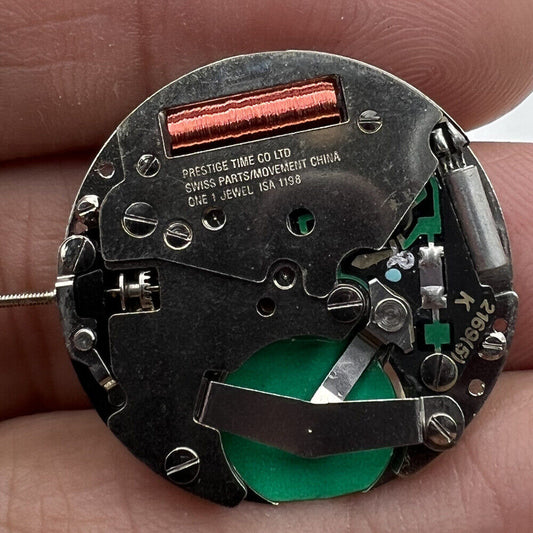 ISA 1198 Swiss quartz movement for Moon Star Phase watch repair, precise timekeeping component.