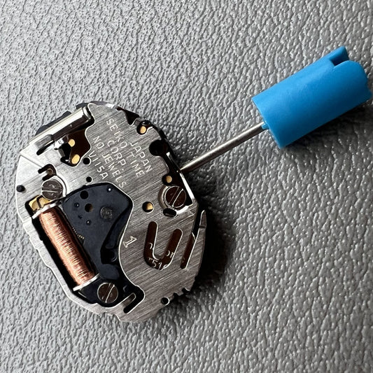 Close-up of Original Japan Seiko V115A quartz movement for precise watch accessory performance.