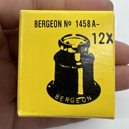 Bergeon 1458A-12 double lens eyeglass with 12x magnification, precision Swiss watchmaker tool.