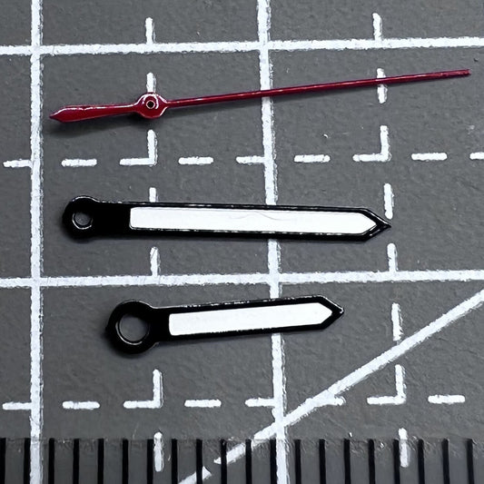 1. Black trim red second watch hands set for Miyota 2035, ideal for precise timekeeping accessories.