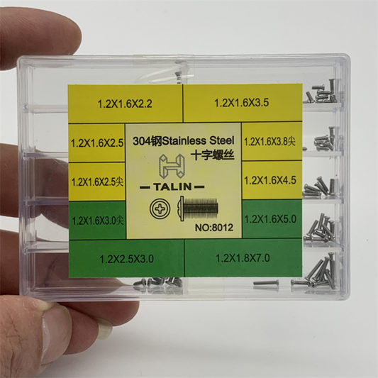 304 stainless steel slotted Phillips screw for jewelry and watch repair.