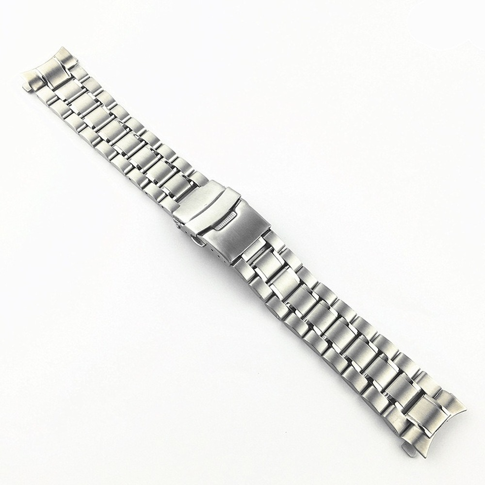 Curved End Watch Band 18-24mm Stainless Steel Watchband Double Lock Buckle