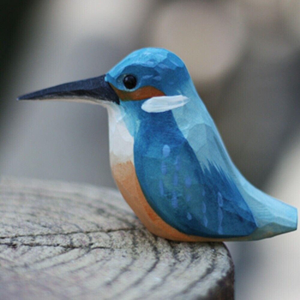 Handmade blue bird wooden figurine, ideal decorative collectible for stylish home d�cor.