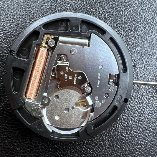 Swiss Ronda 515 quartz movement with HCP3 black disk and date display at 3 o?clock.