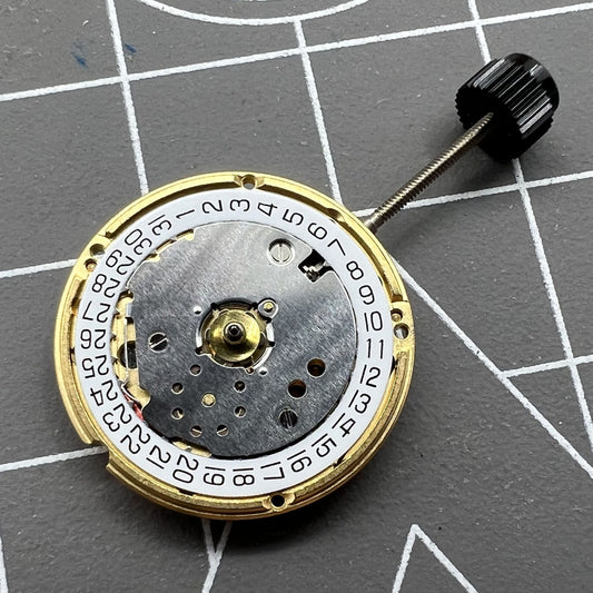Swiss Made ETA F03.111 quartz watch movement with date at 3, precise 3-hand timekeeping
