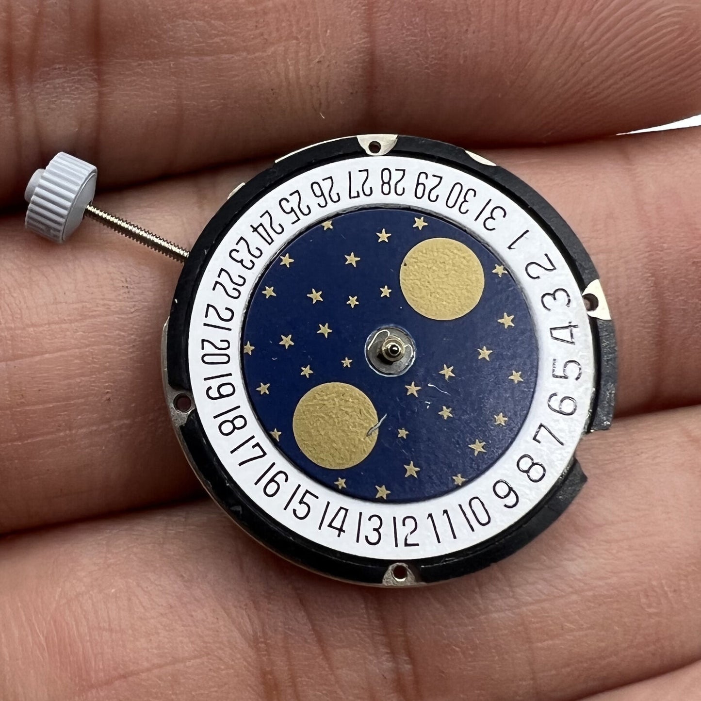 Ronda 708 Quartz watch movement with date display at 6 o'clock, Swiss precision for watch repair.