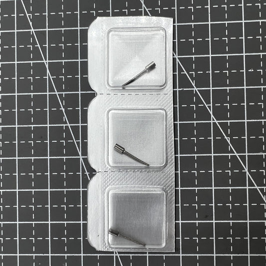 Set of 2 Swiss stainless steel extension stems, 1.2mm to 0.9mm, for precise watch accessory fitting.