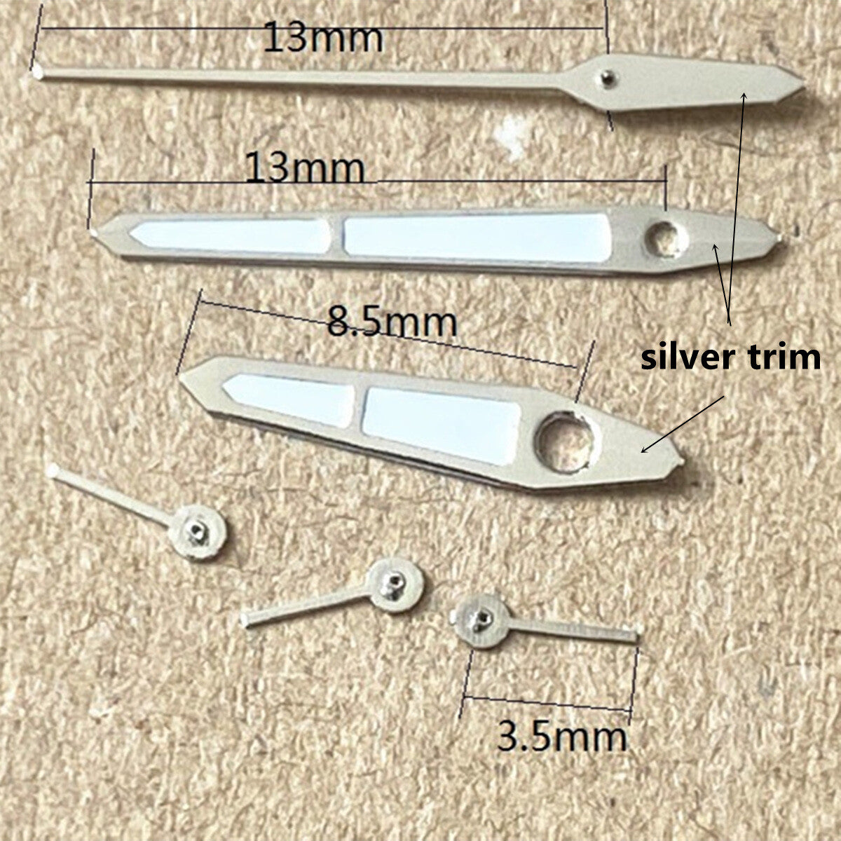 13 mm grün leuchtende Uhrzeiger mit silberner Zierleiste für Uhrenteil mit PE70-Uhrwerk
