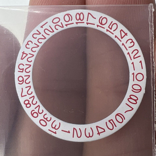 Red font date disk wheel with white background for NH36 NH35 movement, date at 3 o'clock crown position.