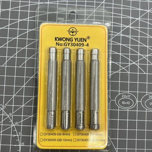 Set of 4 stainless steel watch crown winder tools for precision repair by BG, model 30409.