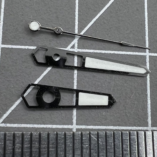 Hollow black trim watch hands with blue lume, 13mm, for NH35 NH36 mechanical movement.