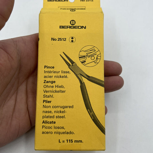 Bergeon 2512 smooth box jointed round nose pliers 115mm for precise watch repair and jewelry work