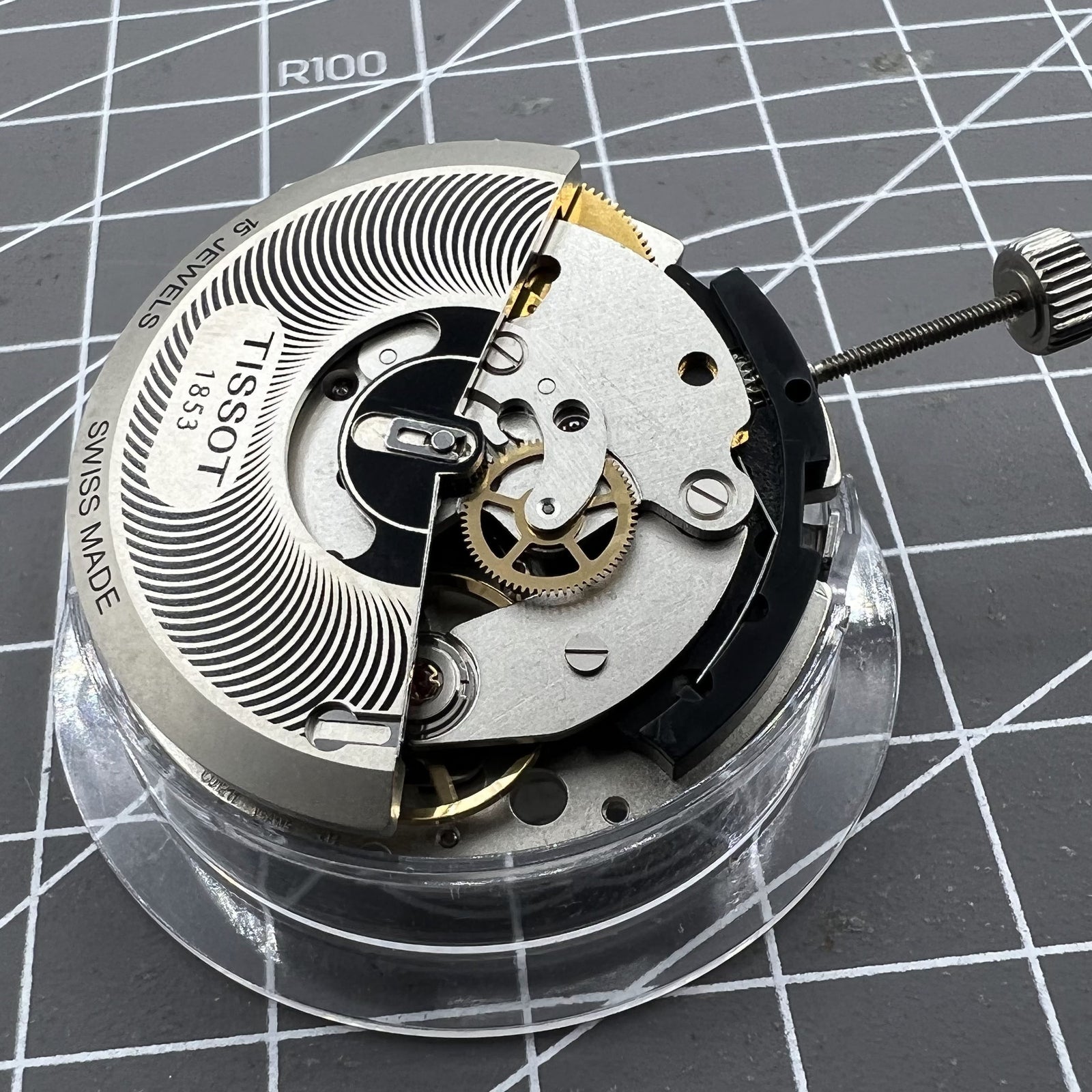 Tissot Swiss ETA C01.211 chronograph movement with white dial, precise watch accessory for repairs and upgrades.