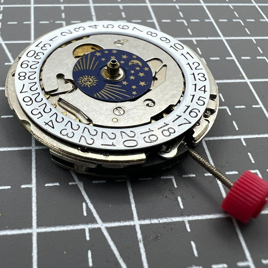 ISA 1198 Swiss quartz movement for moon star phase watch repair, precision timekeeping part.