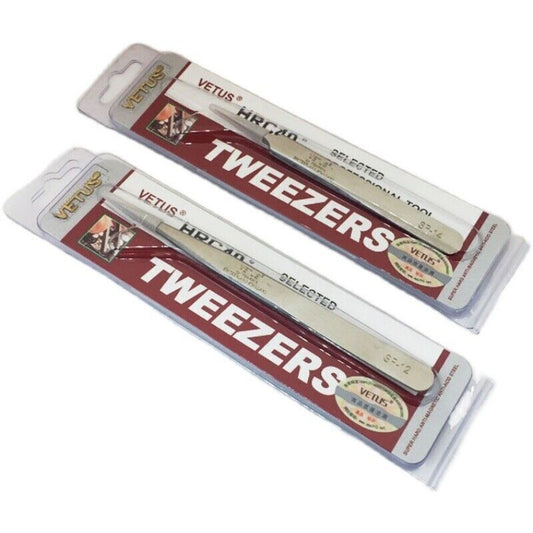 VETUS SP Series stainless steel non-magnetic tweezers, model 7024, ideal for precise watch accessory repairs.