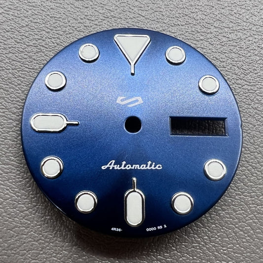 Green Lume Datejust watch dial with blue and silver trim, compatible with NH35 NH36 movement.