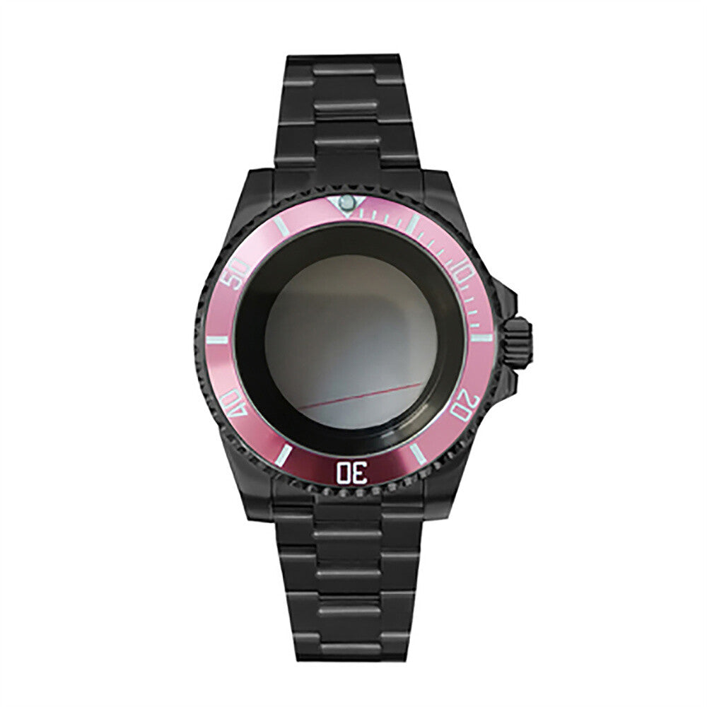 Boîtier de montre 40 mm avec bracelet en acier inoxydable noir PVD et verre saphir pour NH35/NH36