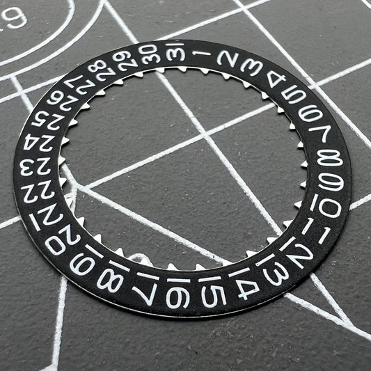 Black date disk wheel with date at 3 o'clock for Miyota 9015 movement, Japan-made precision component.