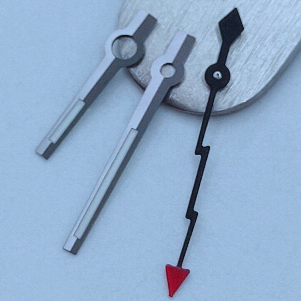 Black trim watch hands with red pointed tips for NH35 NH36 movements by Lightning, precise accessory detail.