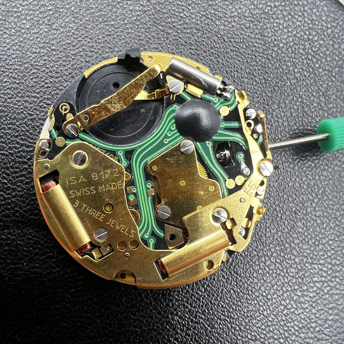ISA 8172 quartz watch movement by ISA, precise timekeeping part for watch repair and maintenance.