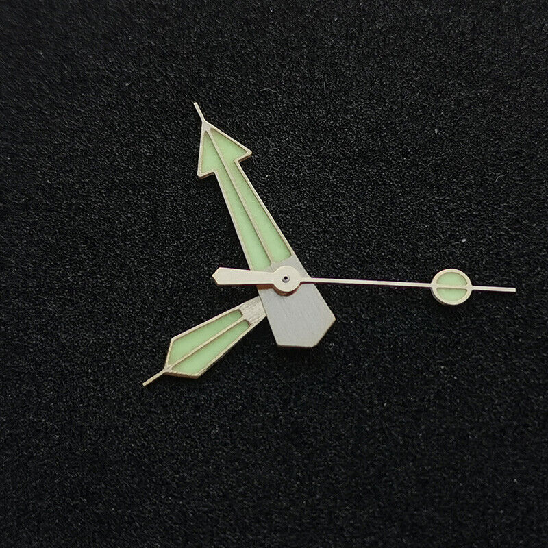 Green luminous watch hands set for SKX/SBBN/NH35/NH36 movements, enhancing visibility and style.