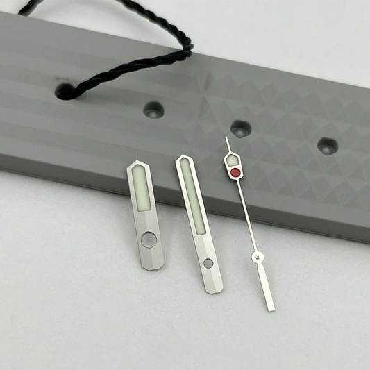 Green luminous watch hands set for SPB153J1 with NH35/36/4R/6R movement by P1-7-B, perfect for repairs.