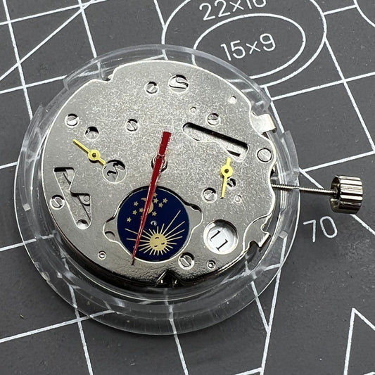 Seagull ST16 automatic watch movement with small second subdials at 3, 6, and 9 o'clock positions