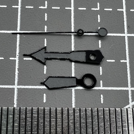 Set of 12.5mm black trim green lume hands for Seiko NH35 NH36 7S26 watch movements.