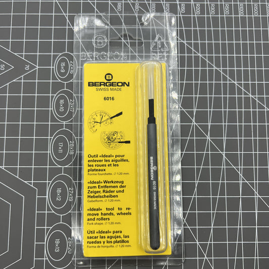 Swiss Bergeon 6016 watch hand and movement wheel remover tool for precise watch repair and maintenance.