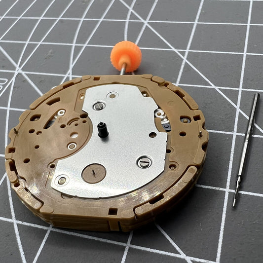 Close-up of Japan Made Miyota GP52 quartz watch movement showcasing precise craftsmanship and reliable timekeeping.