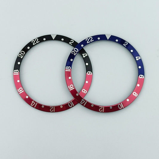Vintage aluminum alloy watch bezel with luminous green slope, 36.5x30.8mm, colorful and durable design.