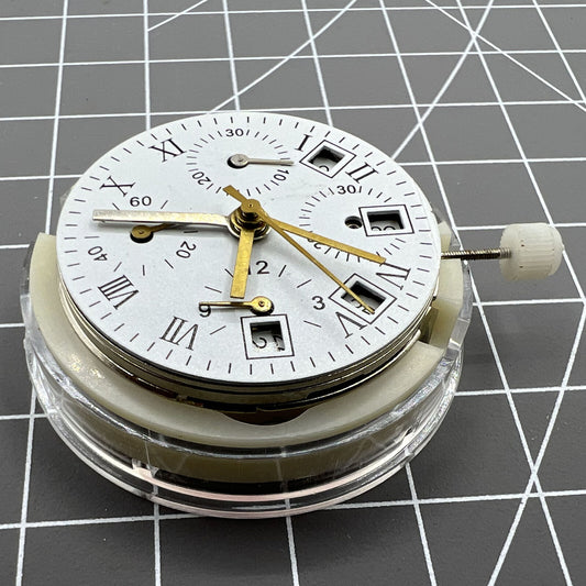 Asian 7750 automatic chronograph movement with single calendar, precise timing for watch accessories.