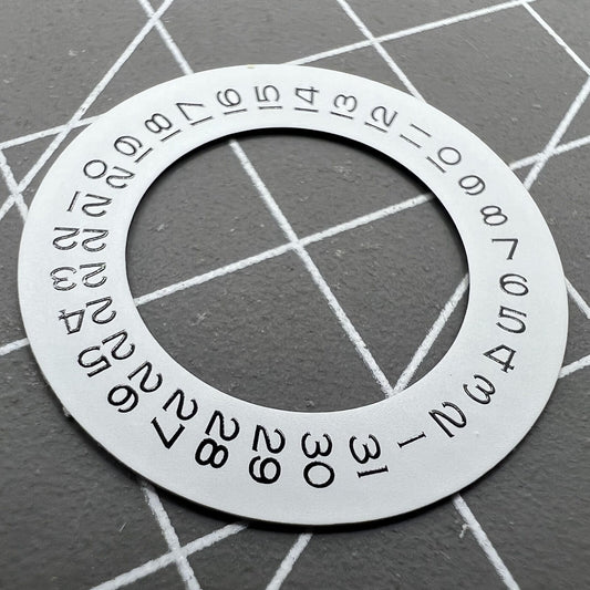 Thickening white date wheel overlay for ETA2824 watch movement, date display positioned at 3 o'clock.