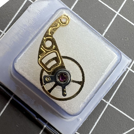 Complete Balance Wheel with golden splint for Hangzhou 2189 hollow watch movement, precision component by Hangzhou.