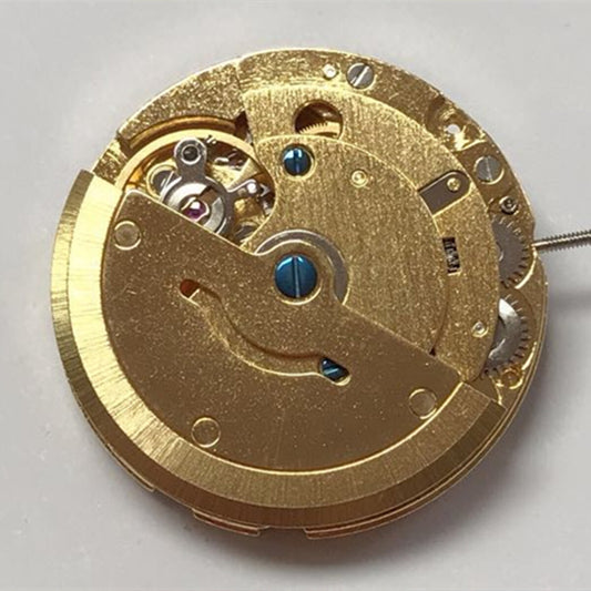 Seagull ST6 golden watch with double calendar and moon phase, automatic mechanical movement, elegant design.