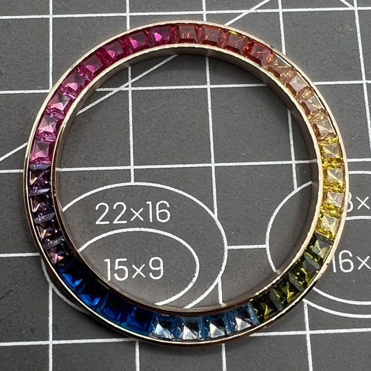 39mm rose gold watch bezel with imitation diamond gemstones for VK63 movement, stylish and durable accessory.