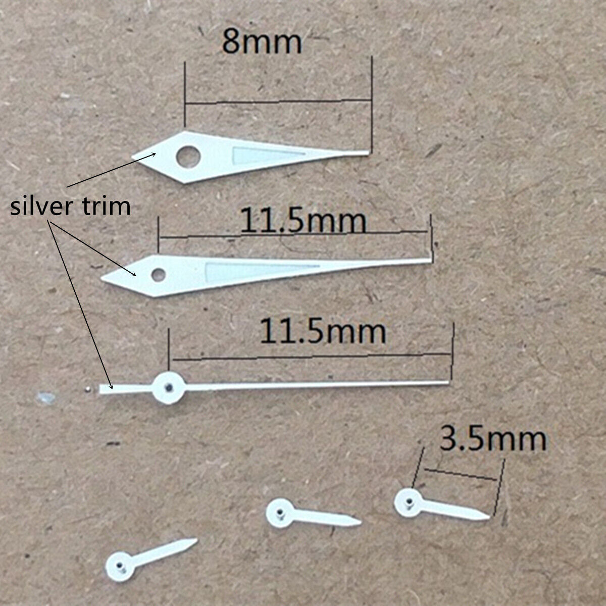Aiguille de montre luminescente verte à bordure argentée de 11,5 mm pour Epson VX3J, VX9J, VX7J, VX3N, VX9N, VX42