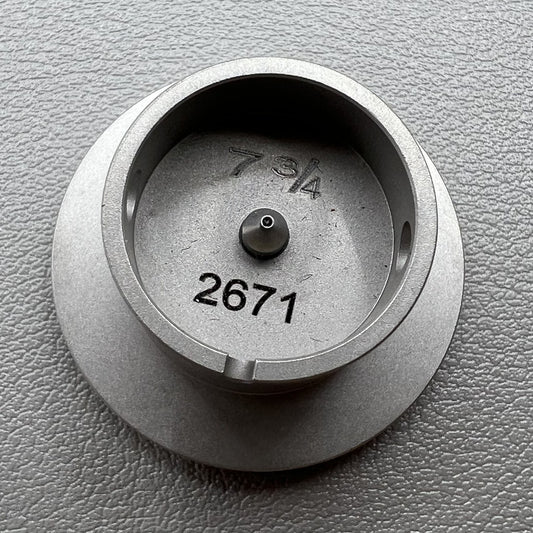 Size 7-3/4 ligne ETA 2671 movement holder with center screw for secure watch repair.