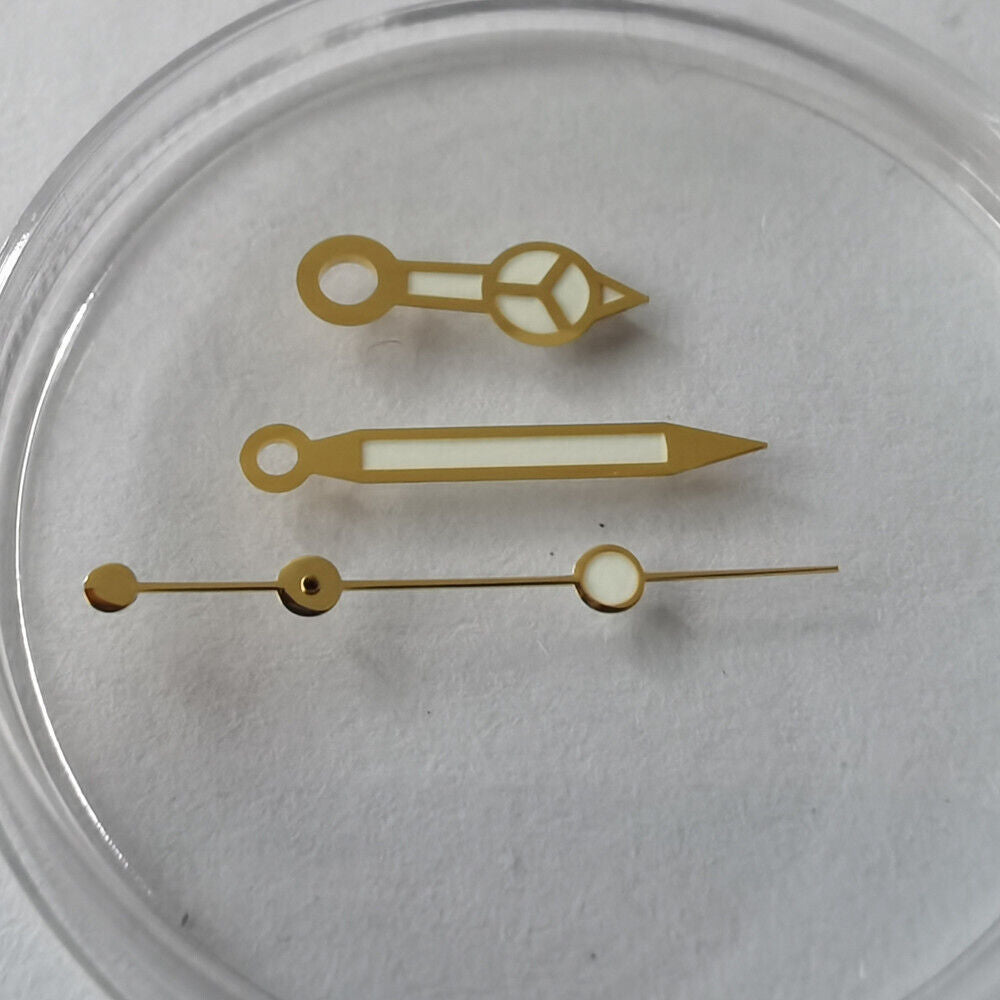 Green luminous watch hands set, 12.5x12x7mm, fits NH35A, NH36A, 7S26, 4R36 movements.