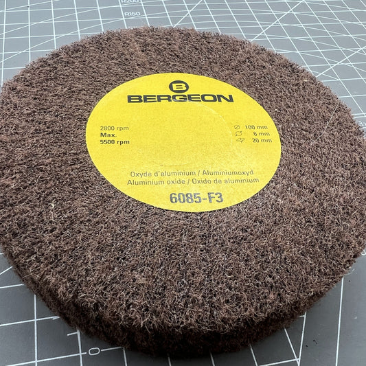 Bergeon 6085-F3 polishing brush with very fine aluminum oxide abrasive wheels for watch accessory detailing.